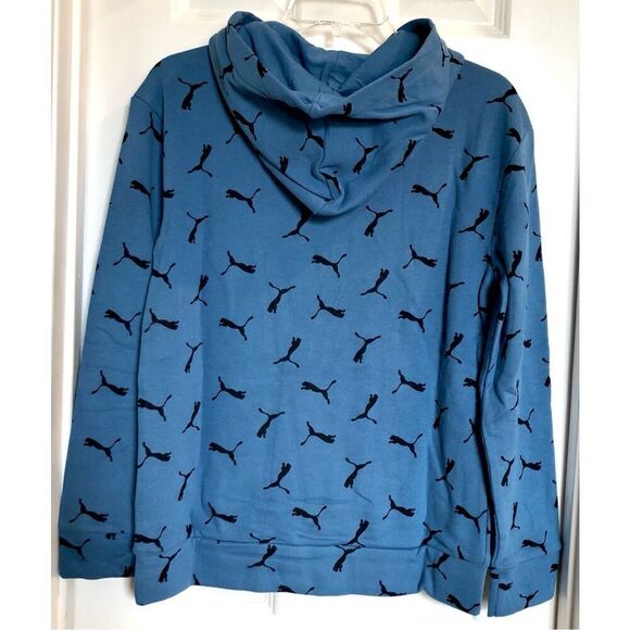 PUMA 🎉HPX4 🎉Youth S L (14-16) French Terry All-Over-Logo Hoodie/Blue/Unisex/NWT - Picture 5 of 15